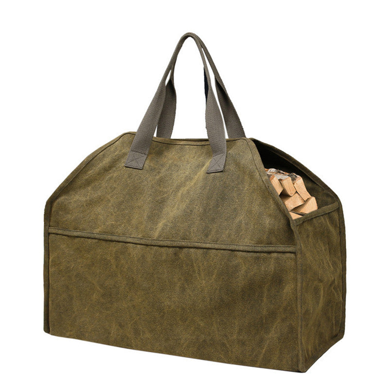 Thickened canvas firewood tote bag with large capacity, portable logging tools, wood sorting and storage