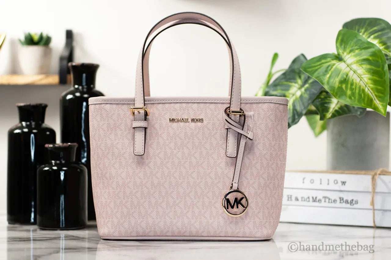 Michael Kors Jet Set Dark Powder Blush Signature XS Carryall Top Zip Convertible Tote Bag
