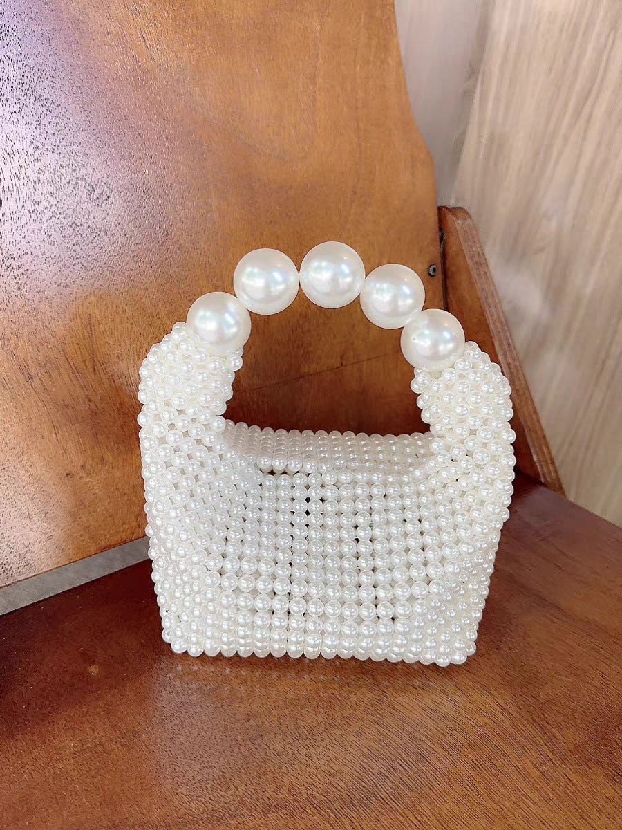 Pearl beaded bag Acrylic stone hobos tote handbag women handmade party bucket purse