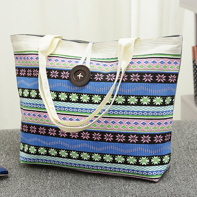 Women Handbag National Wind Printed Canvas Tote Casual Beach Bags Women Shopping Bag Handbags Bolsos Mujer