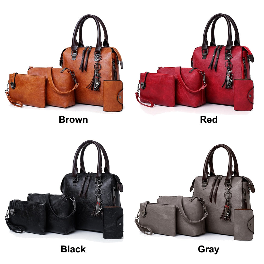 ValenKuci Leather Shoulder Messenger Bag Tote Bag Bolsa 4pcs/Set Women Composite Bag High Quality Ladies Handbag Female set bag