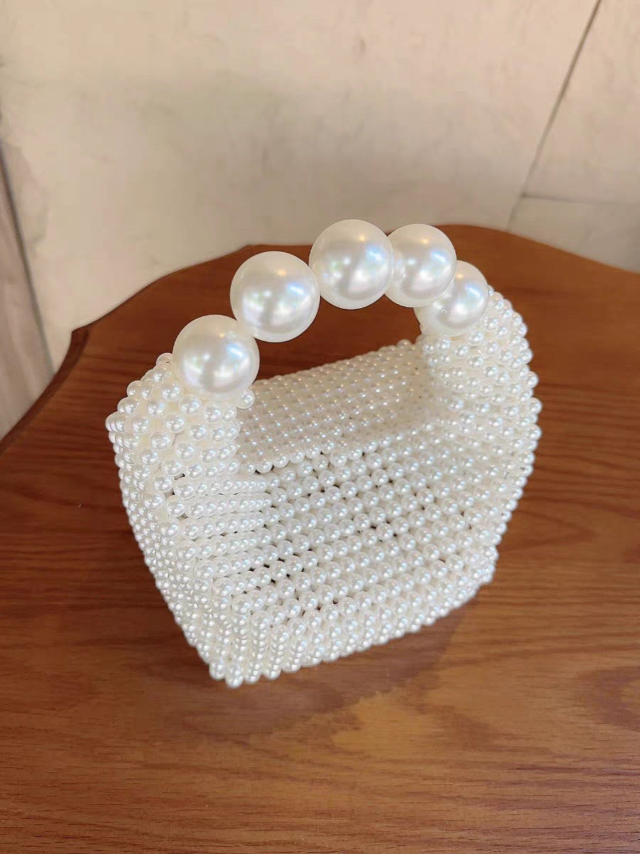 Pearl beaded bag Acrylic stone hobos tote handbag women handmade party bucket purse