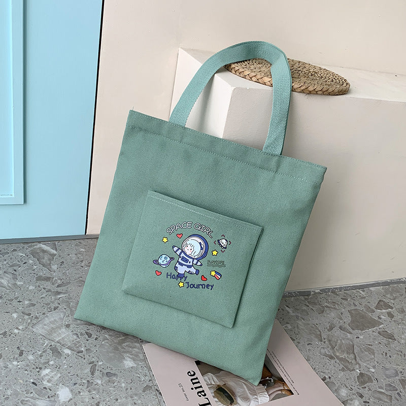 Cartoon Cute Astronaut Tote Bag Printed One-Shoulder Female Large Capacity Canvas Bag Korean Version Of The Small Fresh Shoulder Bag