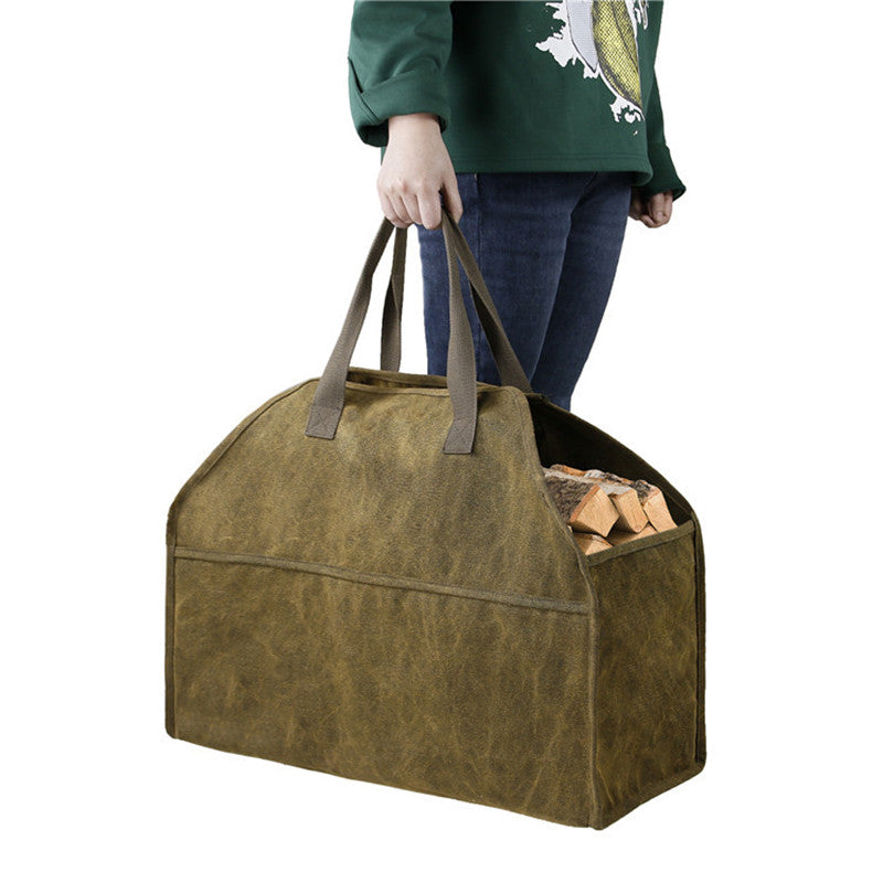 Thickened canvas firewood tote bag with large capacity, portable logging tools, wood sorting and storage