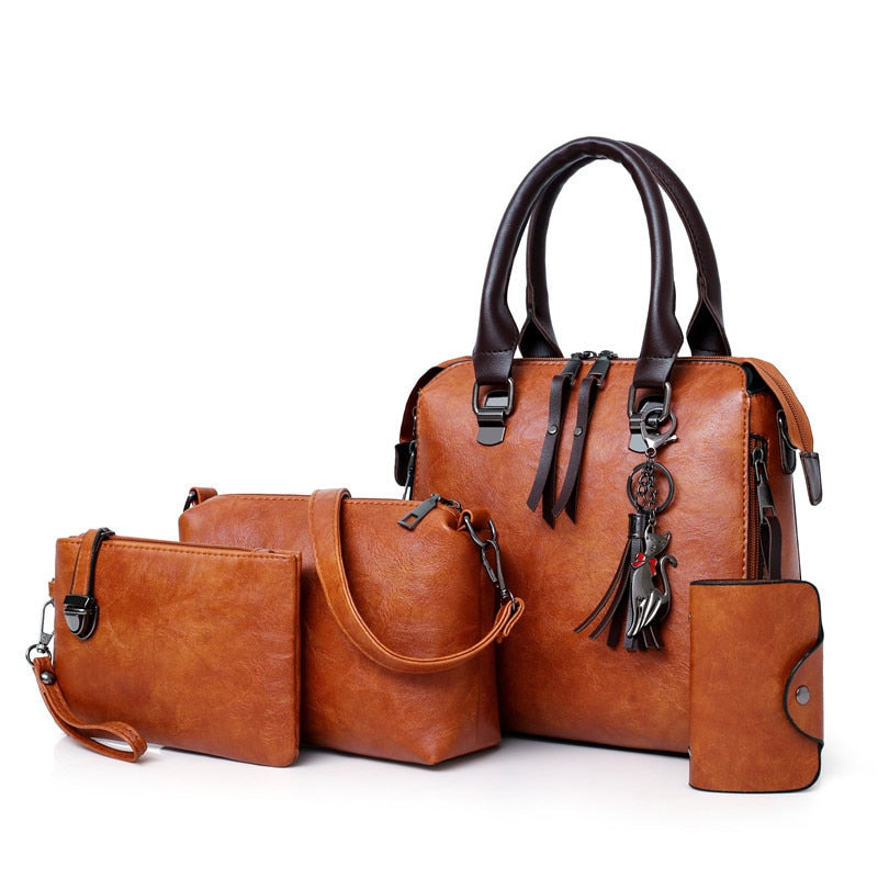 ValenKuci Leather Shoulder Messenger Bag Tote Bag Bolsa 4pcs/Set Women Composite Bag High Quality Ladies Handbag Female set bag