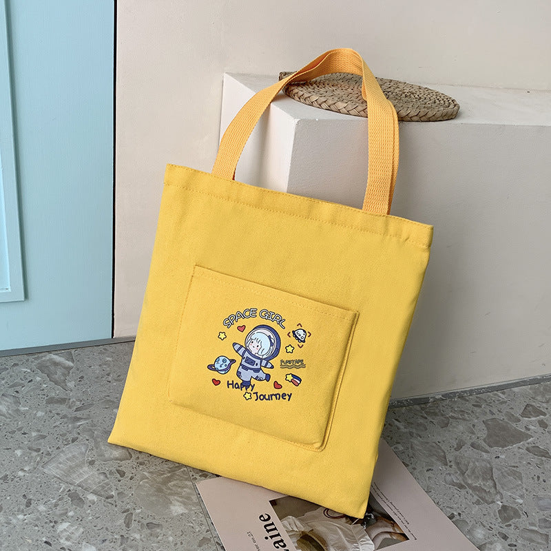 Cartoon Cute Astronaut Tote Bag Printed One-Shoulder Female Large Capacity Canvas Bag Korean Version Of The Small Fresh Shoulder Bag