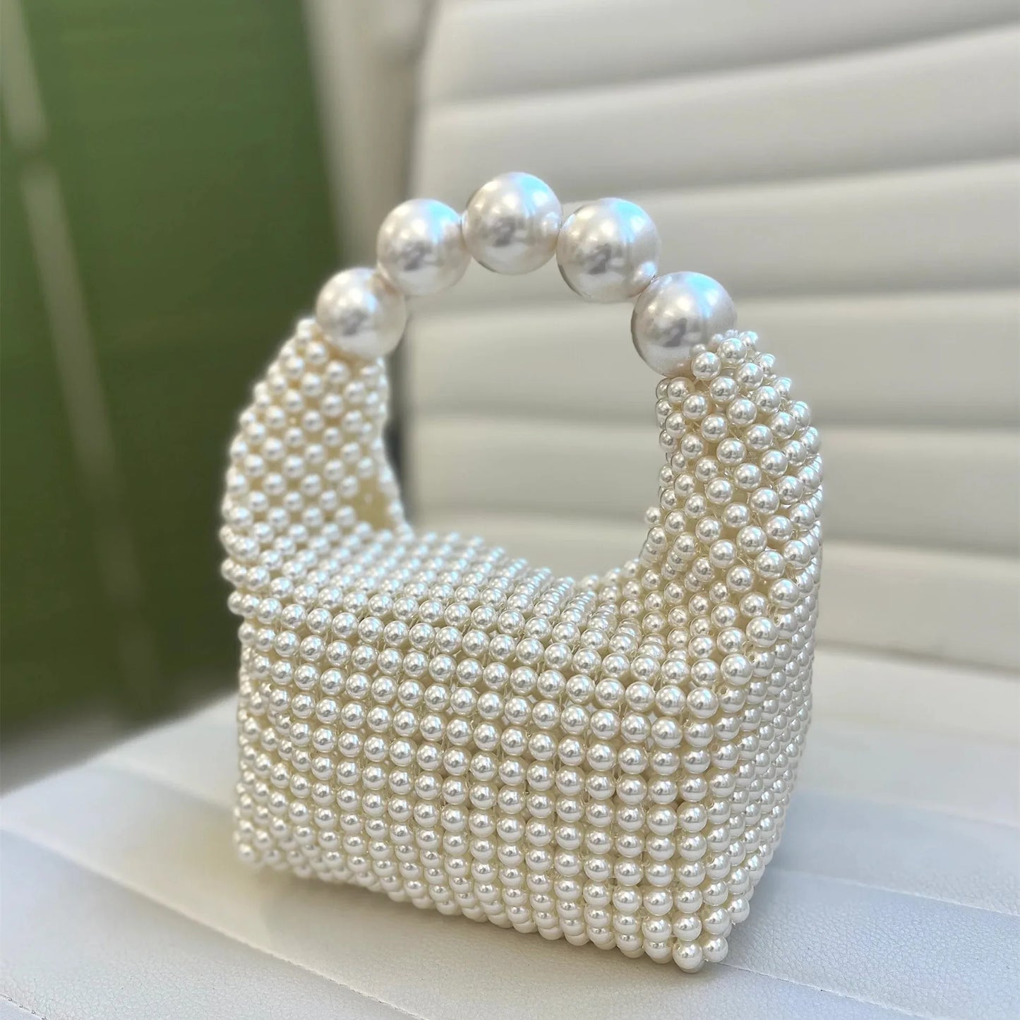 Pearl beaded bag Acrylic stone hobos tote handbag women handmade party bucket purse