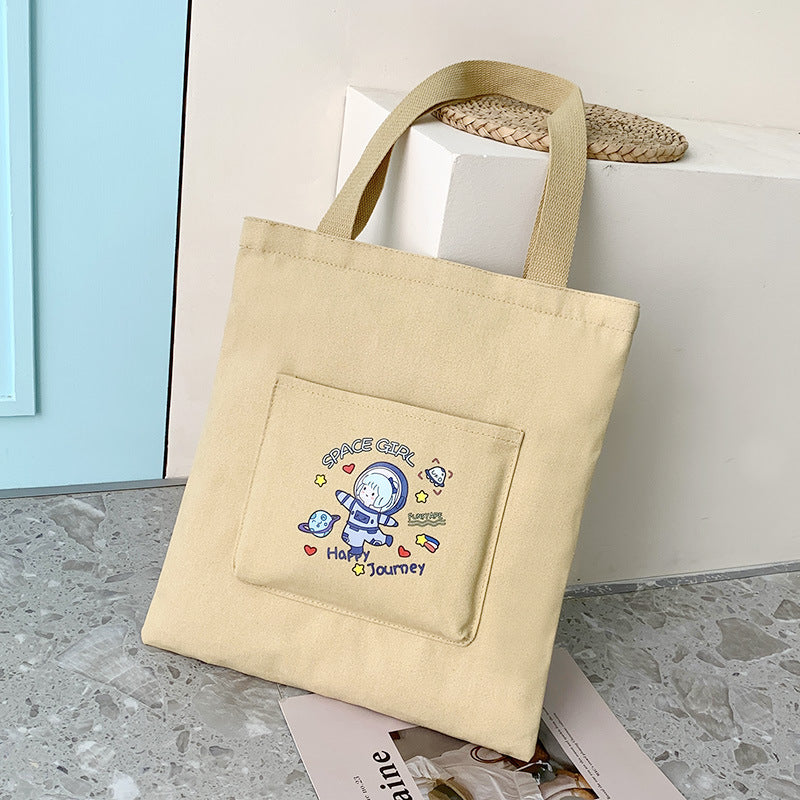 Cartoon Cute Astronaut Tote Bag Printed One-Shoulder Female Large Capacity Canvas Bag Korean Version Of The Small Fresh Shoulder Bag