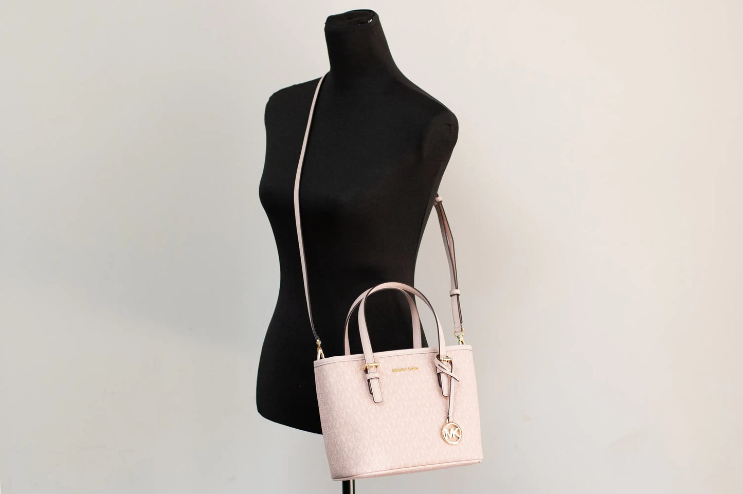 Michael Kors Jet Set Dark Powder Blush Signature XS Carryall Top Zip Convertible Tote Bag
