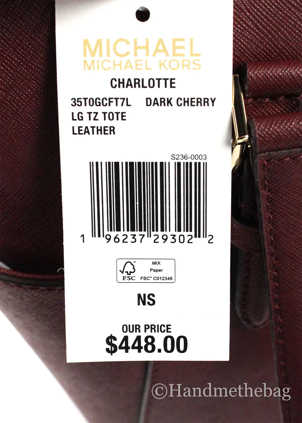 Michael Kors Charlotte Dark Cherry Large Top Zip Tote