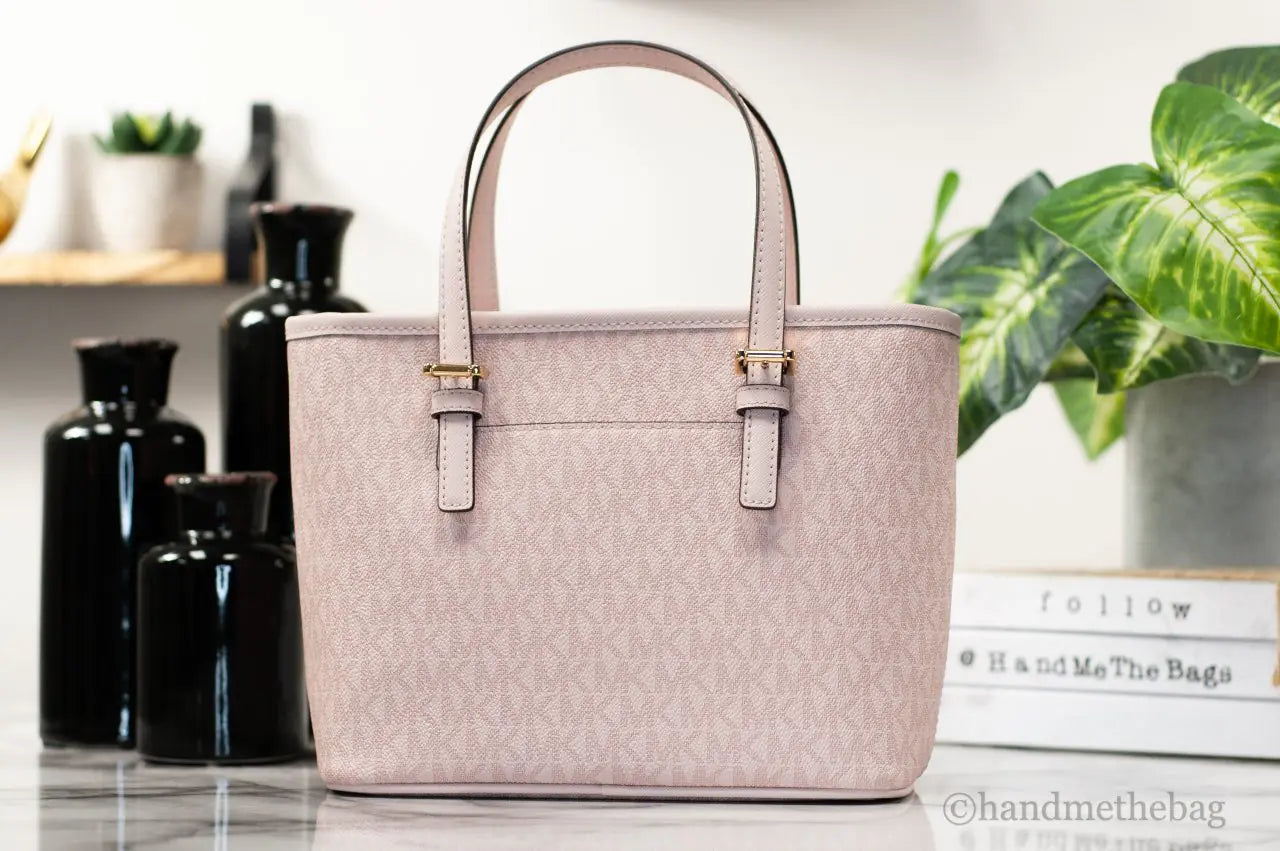 Michael Kors Jet Set Dark Powder Blush Signature XS Carryall Top Zip Convertible Tote Bag