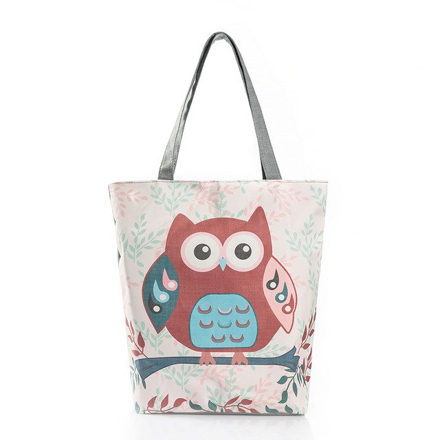 Vintage Women Canvas Bags Large Thai Owl Tote bag HandBag