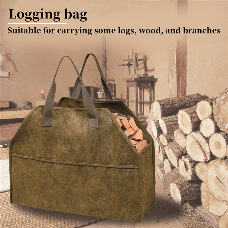 Thickened canvas firewood tote bag with large capacity, portable logging tools, wood sorting and storage