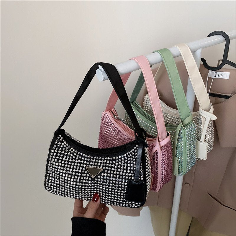 Spring New Trendy HoBo Underarm Bag Full Of Diamonds With Diamonds One-Shoulder Women's Bag Zipper Evening Tote Bag