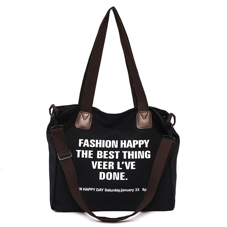 New Trendy Simple Hand-Held Canvas Bag Korean Letter Casual Retro Shoulder Bag Large Capacity Shopping Bag Tote Bag