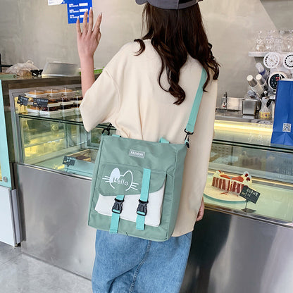 Cute New Canvas Bag Student Loaded Book Shoulder Tote Bag Large Capacity Wide Shoulder Strap To Reduce The Load Messenger Bag