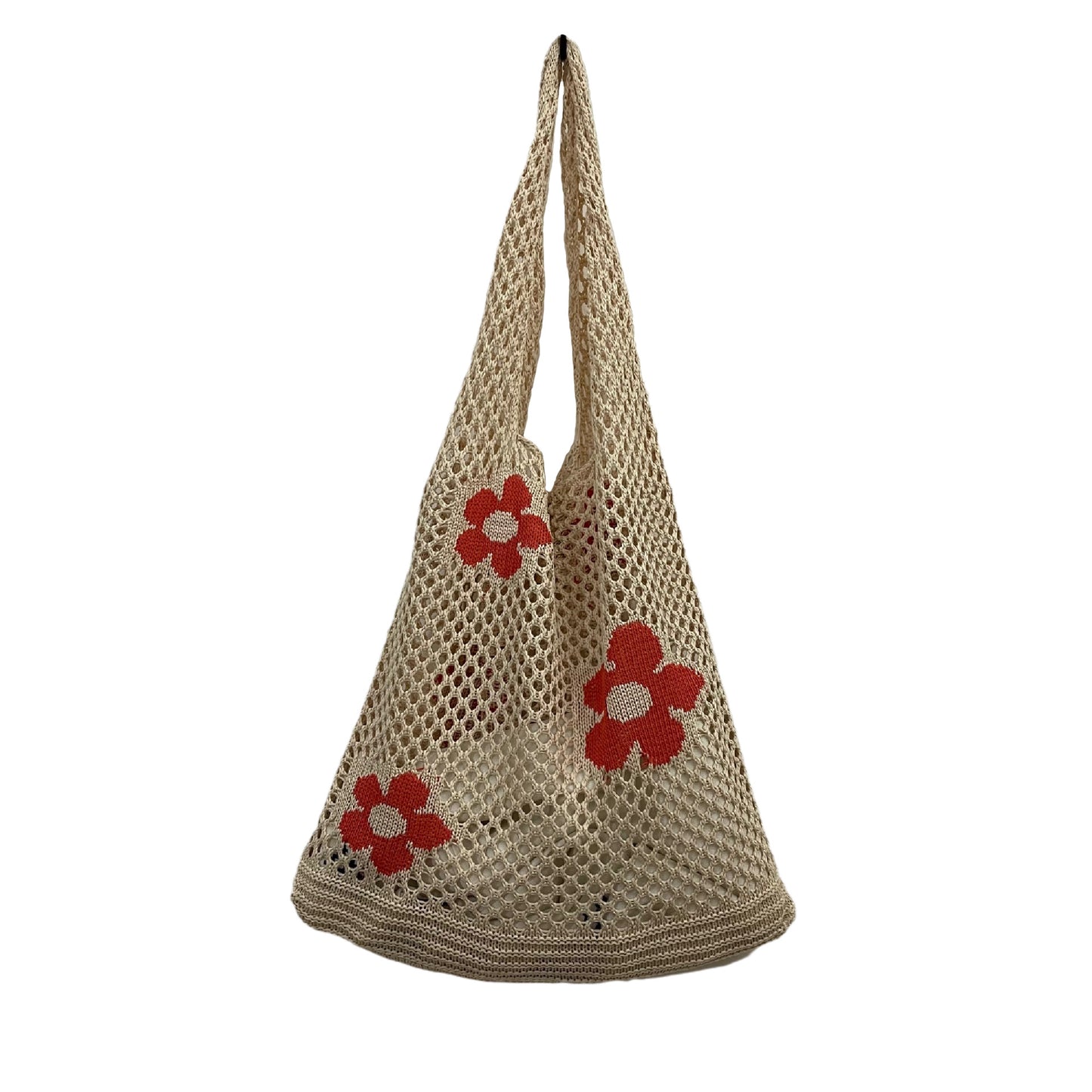 New Japanese And Korean Tote Bag Flower Bag Knitted Bag Mesh Hollow Shoulder Bag Women