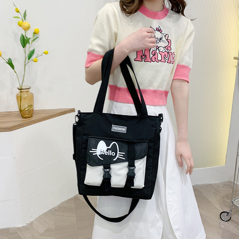 Cute New Canvas Bag Student Loaded Book Shoulder Tote Bag Large Capacity Wide Shoulder Strap To Reduce The Load Messenger Bag