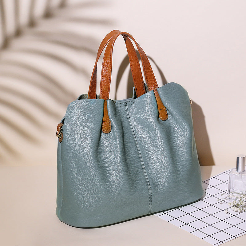 First Layer Cowhide Large Bag Women's New Mother Bag Leather Tote Bags Shoulder Messenger Handbag