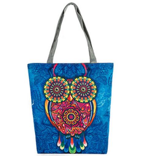 Vintage Women Canvas Bags Large Thai Owl Tote bag HandBag