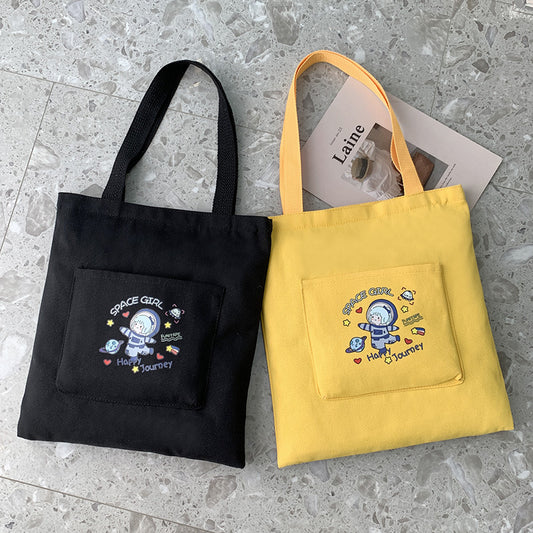 Cartoon Cute Astronaut Tote Bag Printed One-Shoulder Female Large Capacity Canvas Bag Korean Version Of The Small Fresh Shoulder Bag