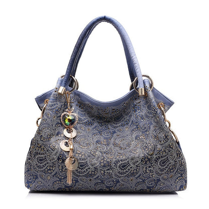 women bag hollow out ombre handbag floral print shoulder bags ladies pu leather tote bag red/gray/blue