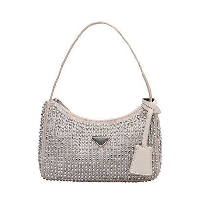 Spring New Trendy HoBo Underarm Bag Full Of Diamonds With Diamonds One-Shoulder Women's Bag Zipper Evening Tote Bag