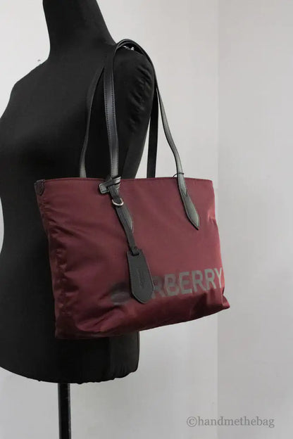 Burberry Small Burgundy Logo Branded Econyl Nylon Tote Bag