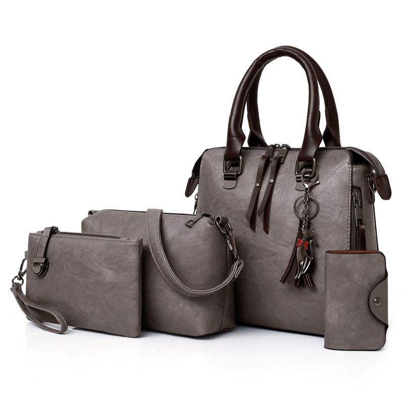 ValenKuci  Leather Shoulder Messenger Bag Tote Bag Bolsa 4pcs/Set Women Composite Bag High Quality Ladies Handbag Female set bag