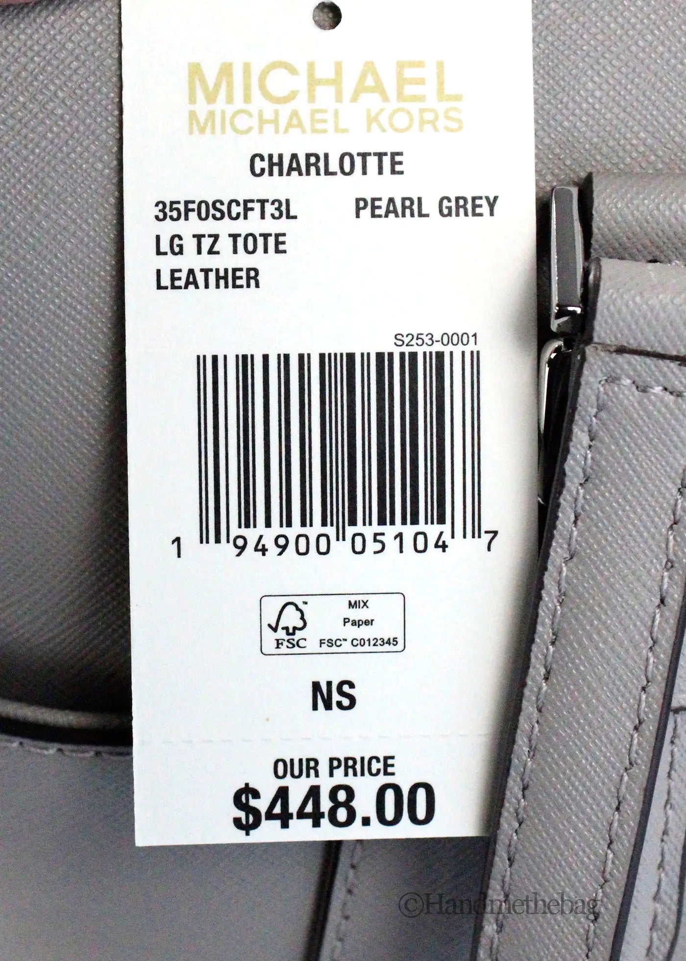 Michael Kors Charlotte Pearl Grey Large Top Zip Tote