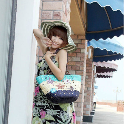 Straw Bag Fashion Women Shoulder Bags Large Capacity Beach Bag Wheat Pole Weave Handbag Starfish Ladies Tote