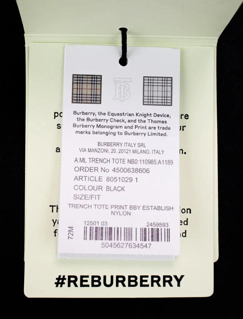 Burberry Trench Black Extra Large Nylon Econyl Branded Tote