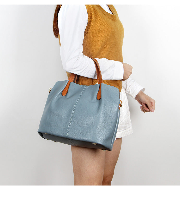 First Layer Cowhide Large Bag Women's New Mother Bag Leather Tote Bags Shoulder Messenger Handbag