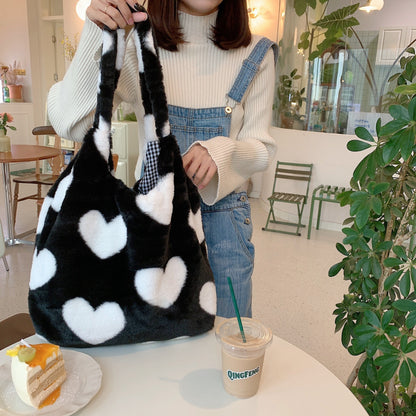 Autumn and Winter New Plush Love Tote Bag Women's One Shoulder Large Capacity Tank Top Bag ins Style Dual Use