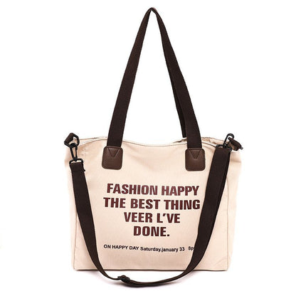 New Trendy Simple Hand-Held Canvas Bag Korean Letter Casual Retro Shoulder Bag Large Capacity Shopping Bag Tote Bag