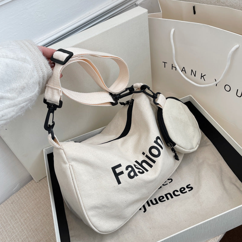 Literary And Fresh Canvas Tote Bag Niche Fashion Student Casual Korean Version Shoulder Bag New Messenger Bag