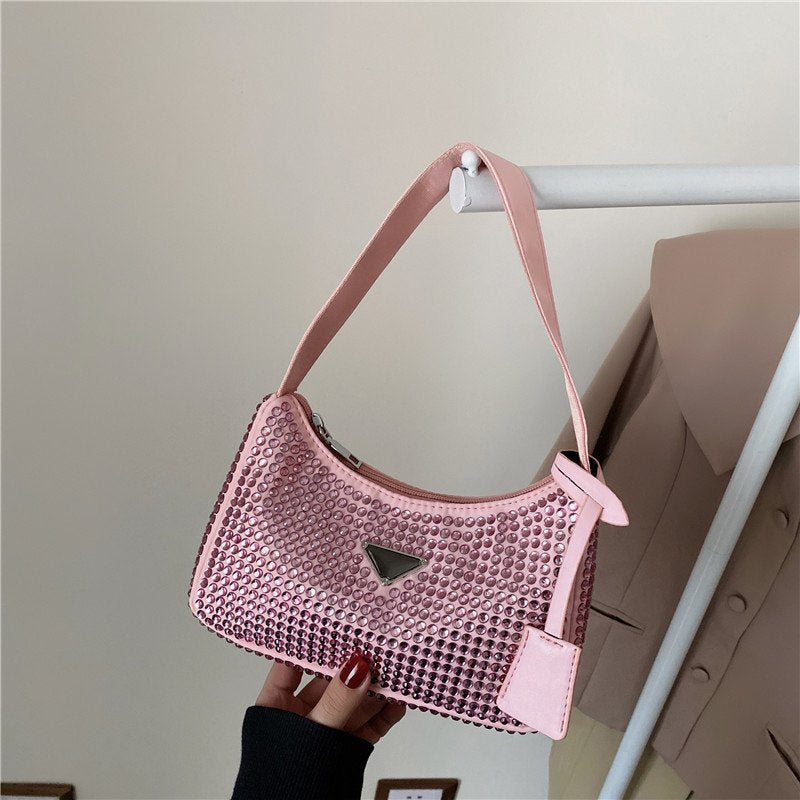 Spring New Trendy HoBo Underarm Bag Full Of Diamonds With Diamonds One-Shoulder Women's Bag Zipper Evening Tote Bag