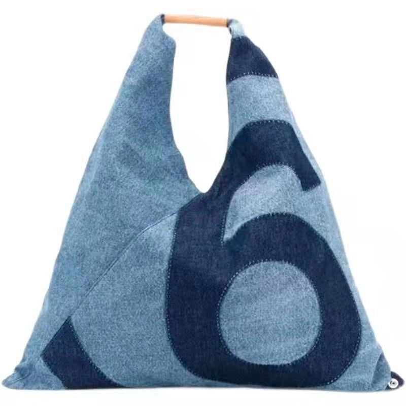 Denim Hobo Purse for Women Triangle Shape Tote Handbags Retro Blue Large Capacity Shoulder Bag