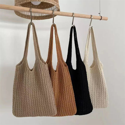 Korean Version Ins Wool Bag Retro Simple Knitted Bag Shoulder Bag Large Capacity Tote Bag