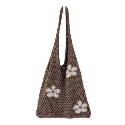 New Japanese And Korean Tote Bag Flower Bag Knitted Bag Mesh Hollow Shoulder Bag Women