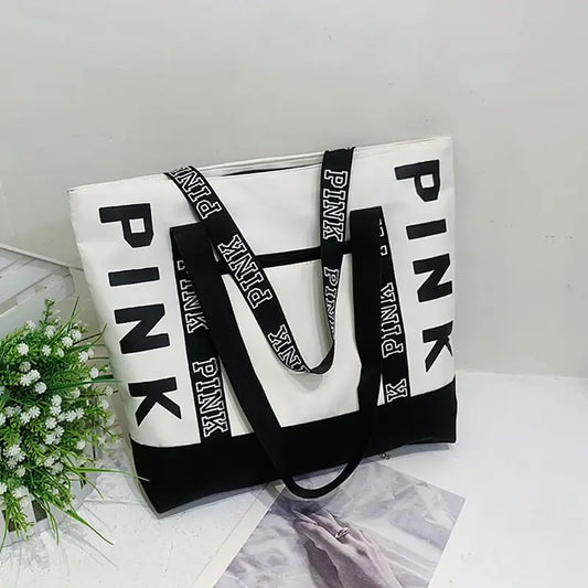 Pink Colorblock Graphic Tote Casual Sporty Chic