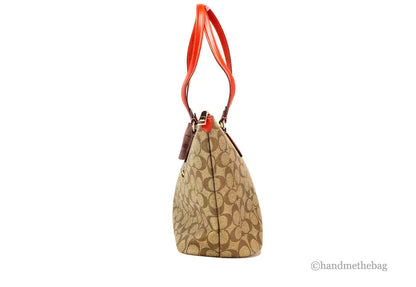 Coach Gallery Khaki Red Signature Coated Canvas Tote Bag