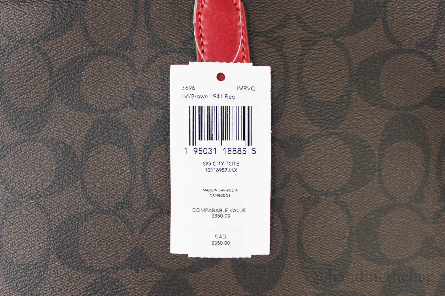 Coach (5696) Brown Red Signature Coated Canvas City Tote Shoulder Bag Handbag