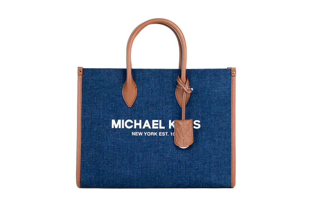 Michael Kors Mirella Medium Signature Indigo Denim Canvas East West Tote Handbag