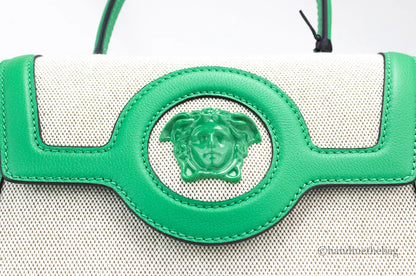 Versace Small Bright Green Rope Canvas Shopper Tote