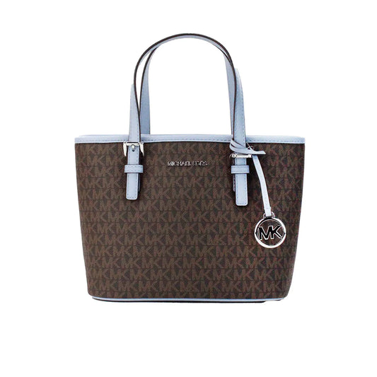 Michael Kors XS Pale Blue Brown Carryall Tote Bag