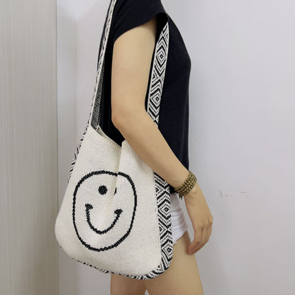 Japan And South Korea Knitted Bag Casual Commuter Shoulder Bag Tote Bag Retro Women's Bag Trend