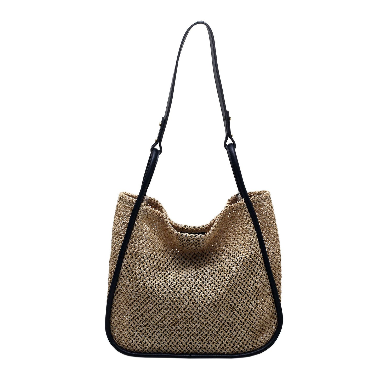 Large Capacity Portable Straw Woven Bag For Women's New Tote Personalized Color Contrast Summer Commuter Bag One Shoulder Woven Bag