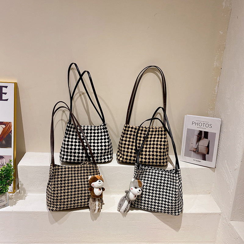 Houndstooth Bag Large Capacity Ladies Shoulder Bag New Trendy Fashion Summer Casual Commuter Tote Bag