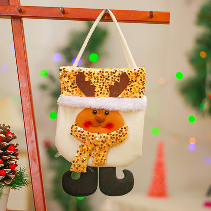 Christmas decoration items, yellow Santa Claus tote bag, glitter Christmas gift bag